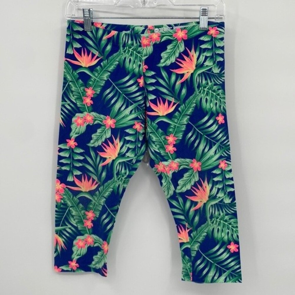wonder nation Palm Floral Print Capri Leggings Crop girls L 10/12